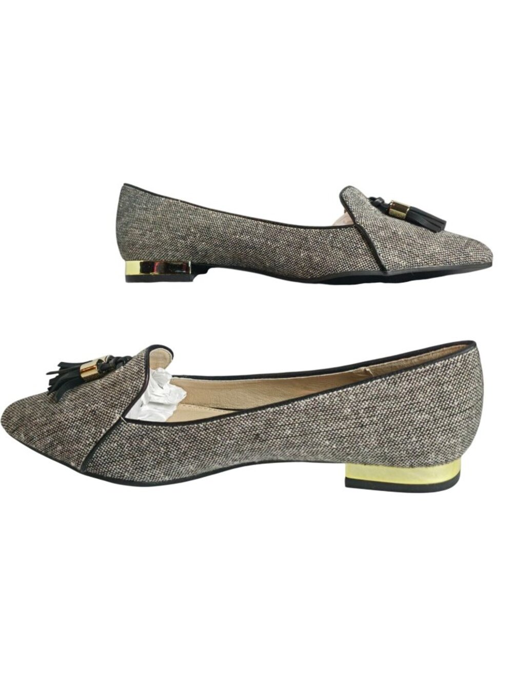 Cato Womens 6 Loafers Flats Blk/Wht Tassel Gold Heel Pointed New In Box